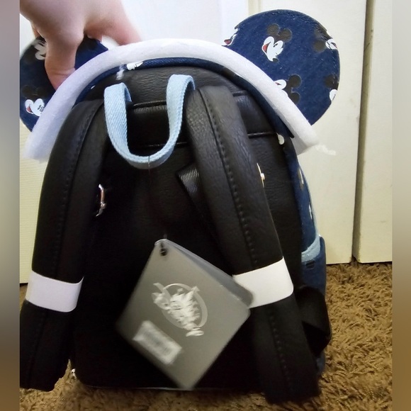 Disney Loungefly Mini Backpack  w/Matching Wallet in Denim/Leather, NWT - Picture 3 of 7